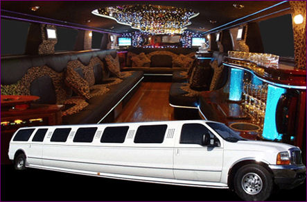 Chauffeur stretch white Ford Excursion 4x4 limousine hire in UK