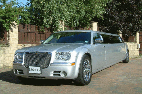 Chauffeur stretch silver Chrysler C300 Baby Bentley limo hire in Sheffield, Rotherham, Doncaster, Chesterfield, South Yorkshire.