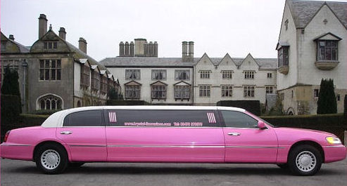 Chauffeur stretch pink Lincoln limo hire in UK