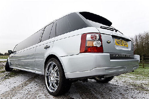Chauffeur stretched silver Range Rover Sport limousine hire in Glasgow, Edinburgh, Scotland