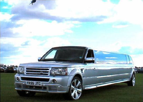 Chauffeur stretch silver Range Rover Sport limo hire in Nottingham, Derby, Leicester, Birmingham Leeds, Bradford, Nottinghamshire, Derbyshire, West Yorkshire, South Yorkshire Midlands.